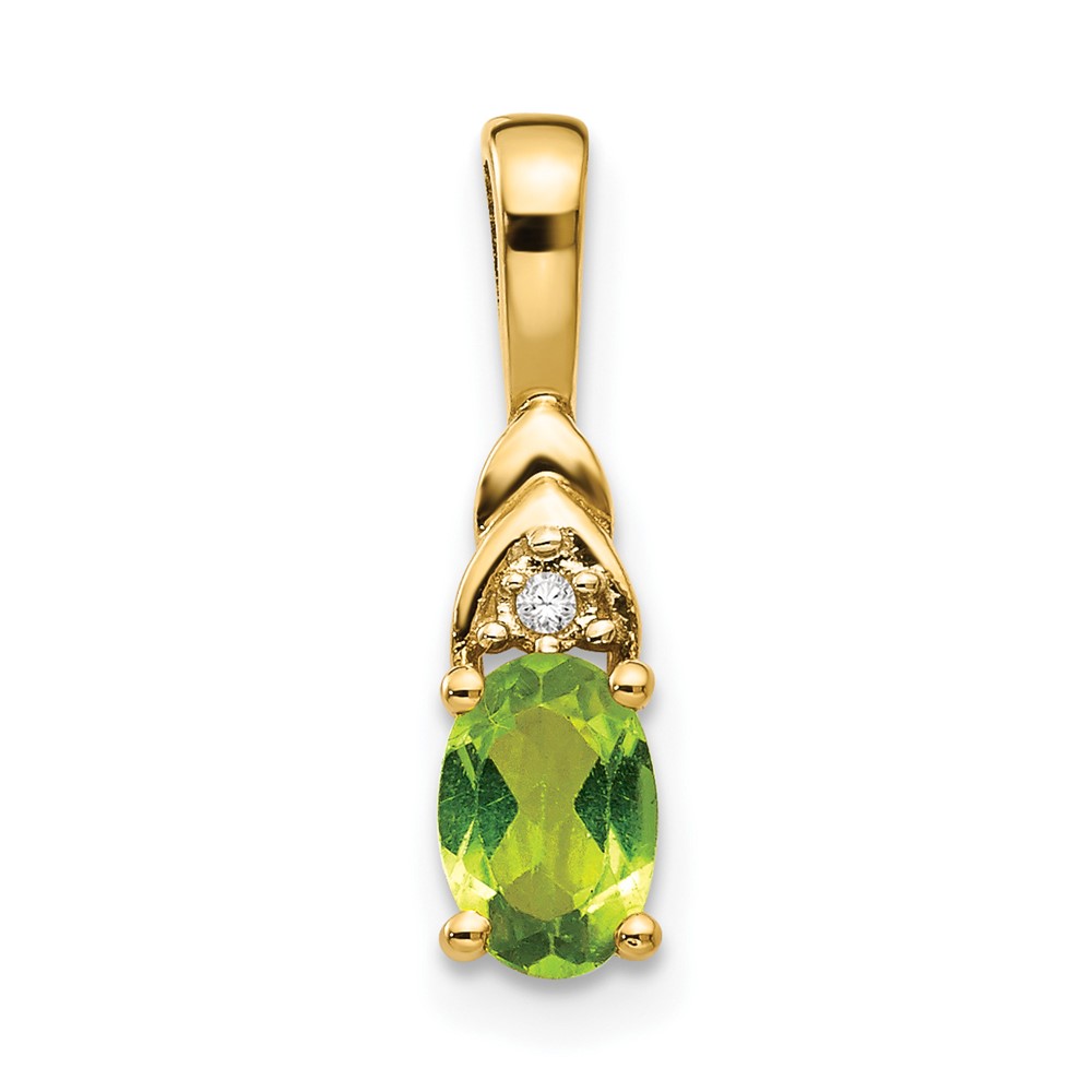 14k Yellow Gold Peridot August Birthstone And Diamond Ladies Mini Charm Pendant